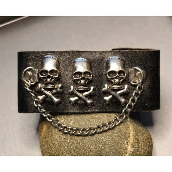 Y2K Skull & Bones Gothic Jewelry Set Silver Tone Earrings Bracelet Lot of 2 - Picture 2 of 11
